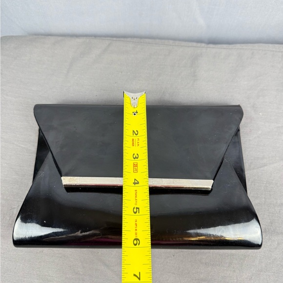 Lulu Townsend Patent Clutch Black Gold Bar Chain Evening Bag Chic - Picture 7 of 8